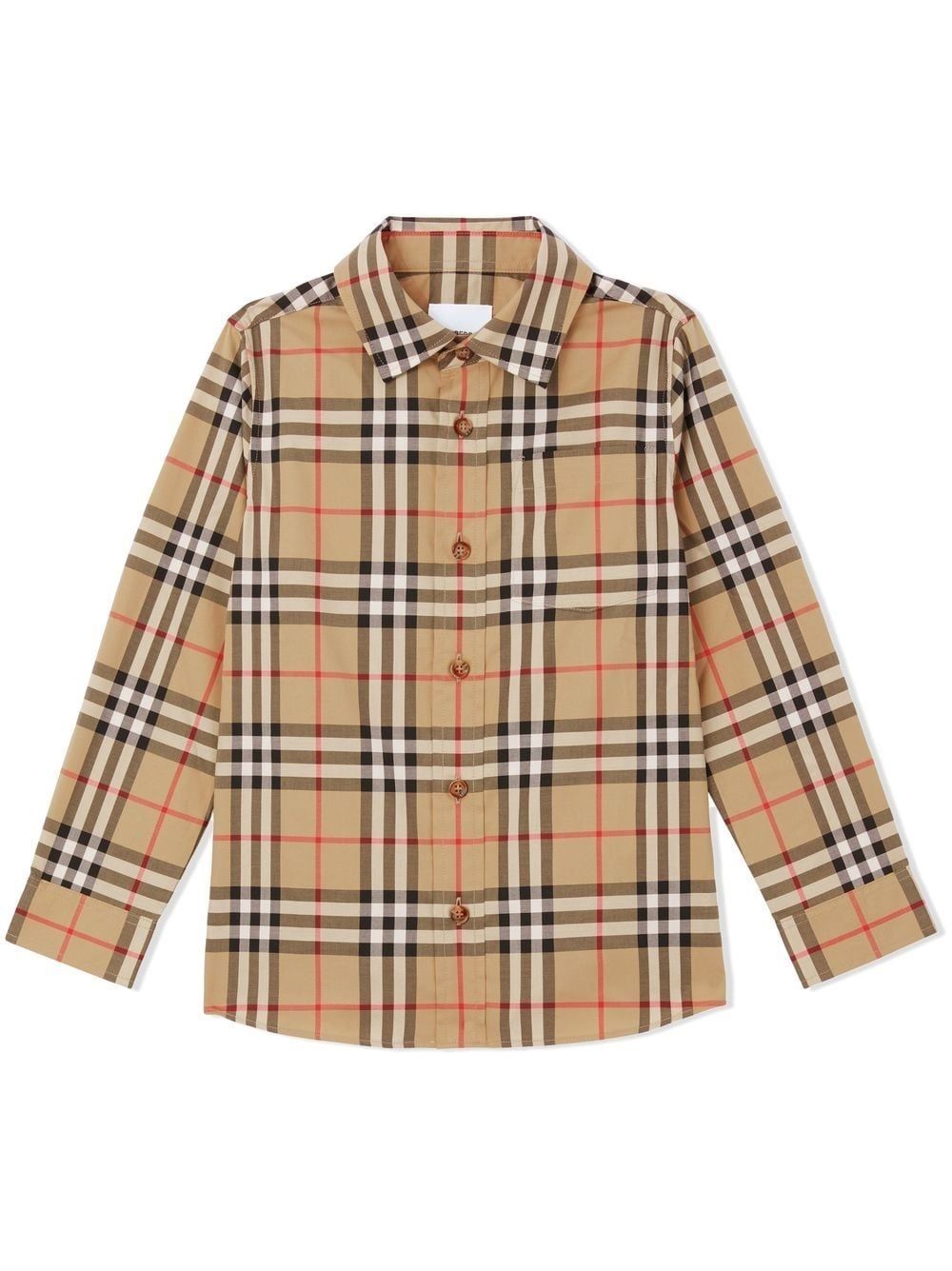Camicia Burberry da bambino  Elegante camicia Burberry Kids beige con maniche lunghe, bottoni e colletto classico. Perfetta per ogni occasione.