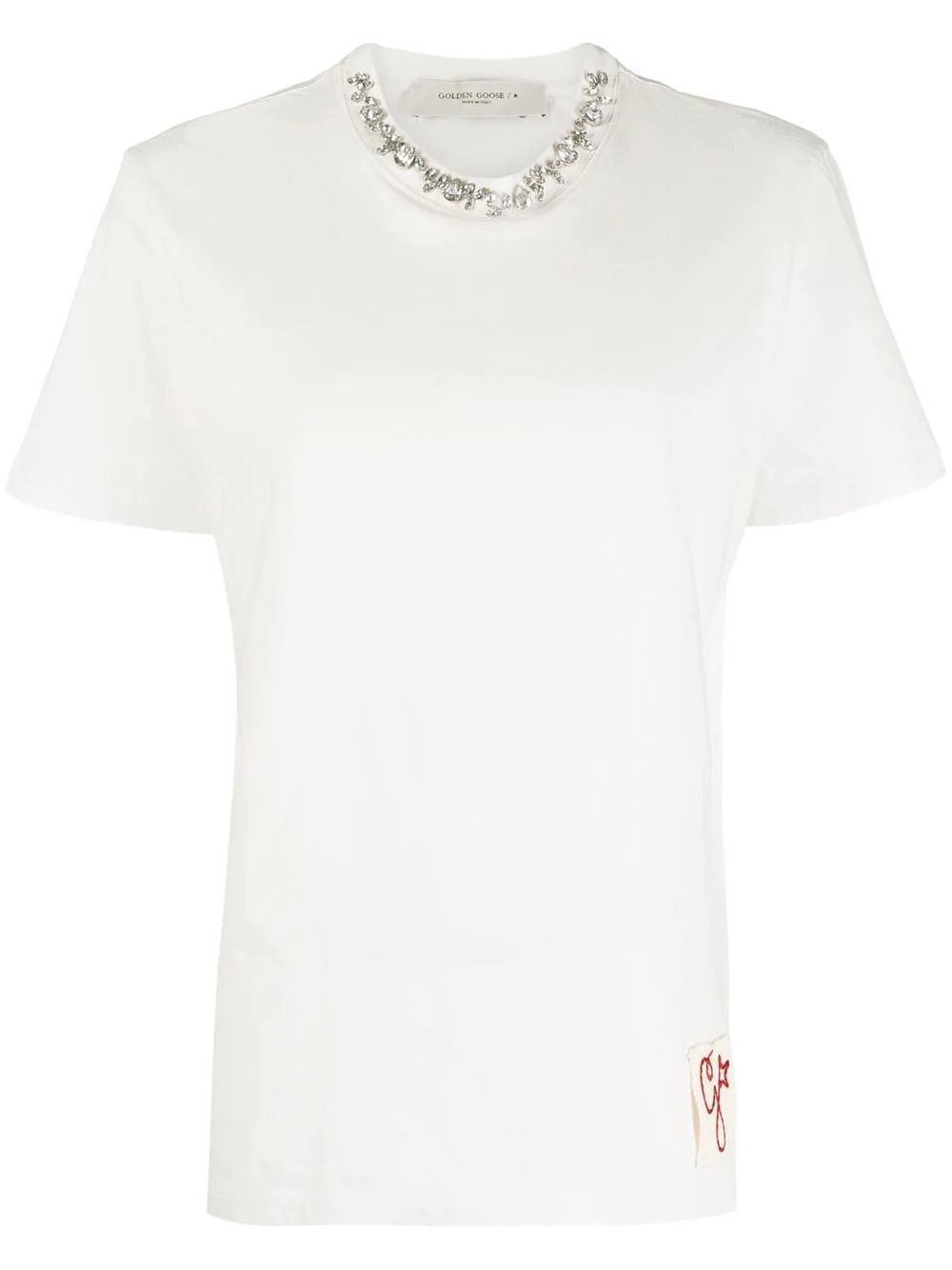 Golden Goose DB Women's T-Shirt   Women's white cotton T-shirt by Golden Goose DB with embroidery & short sleeves.