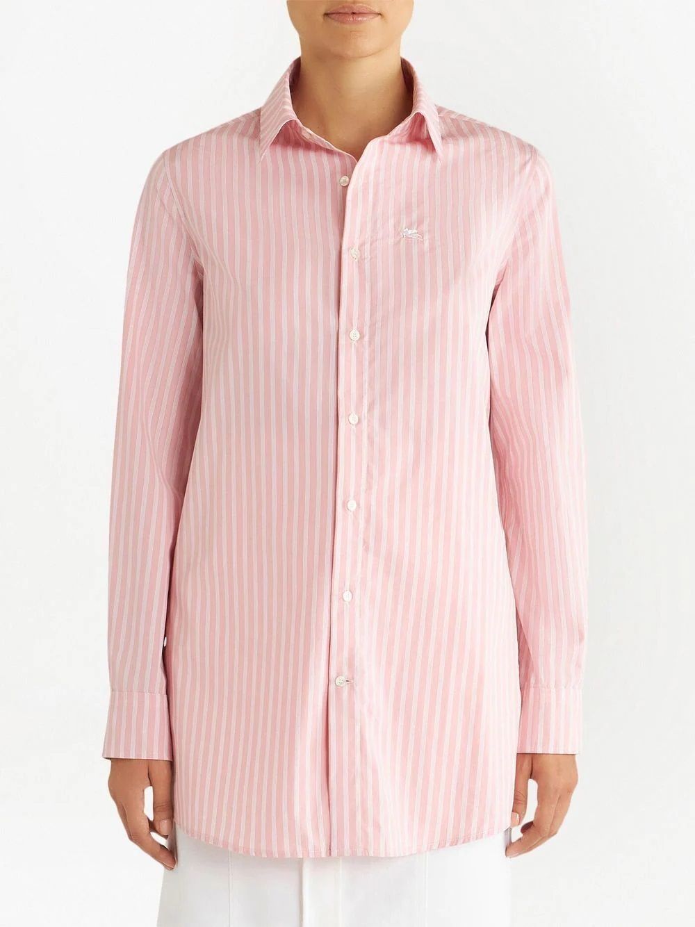 Women's Pink ETRO Striped Shirt Elevate your wardrobe with this pink striped ETRO shirt crafted from 100% CO.