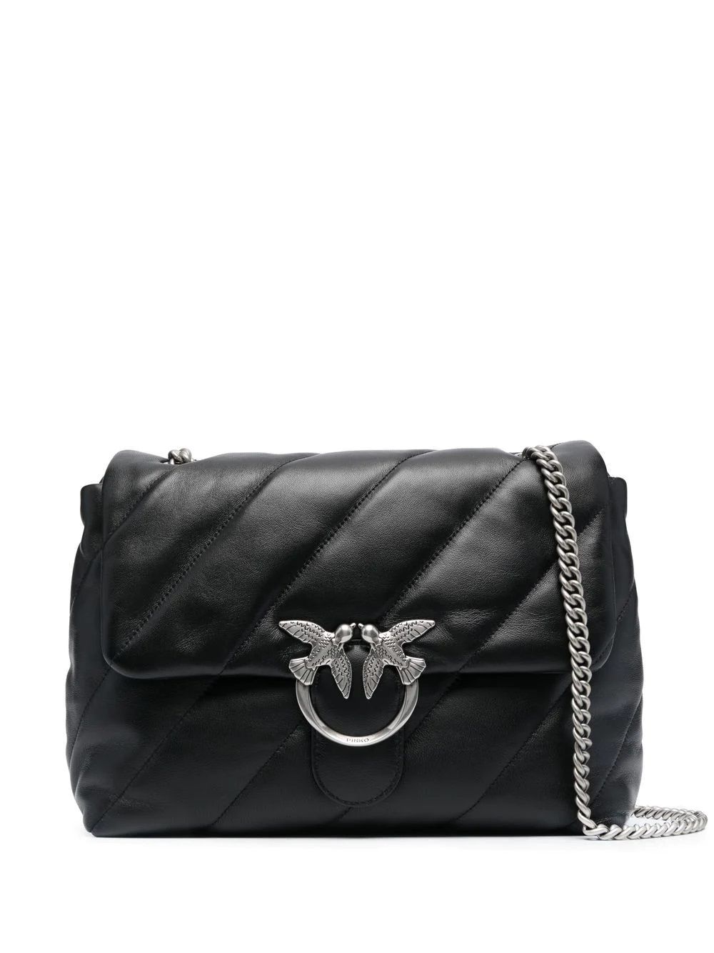 PINKO LOVE BIG PUFF Shoulder Bag  Buy PINKO LOVE BIG PUFF shoulder bag in black leather online. DA 100�LF. Front zippered shoulder bag. Perfect for all occasions.