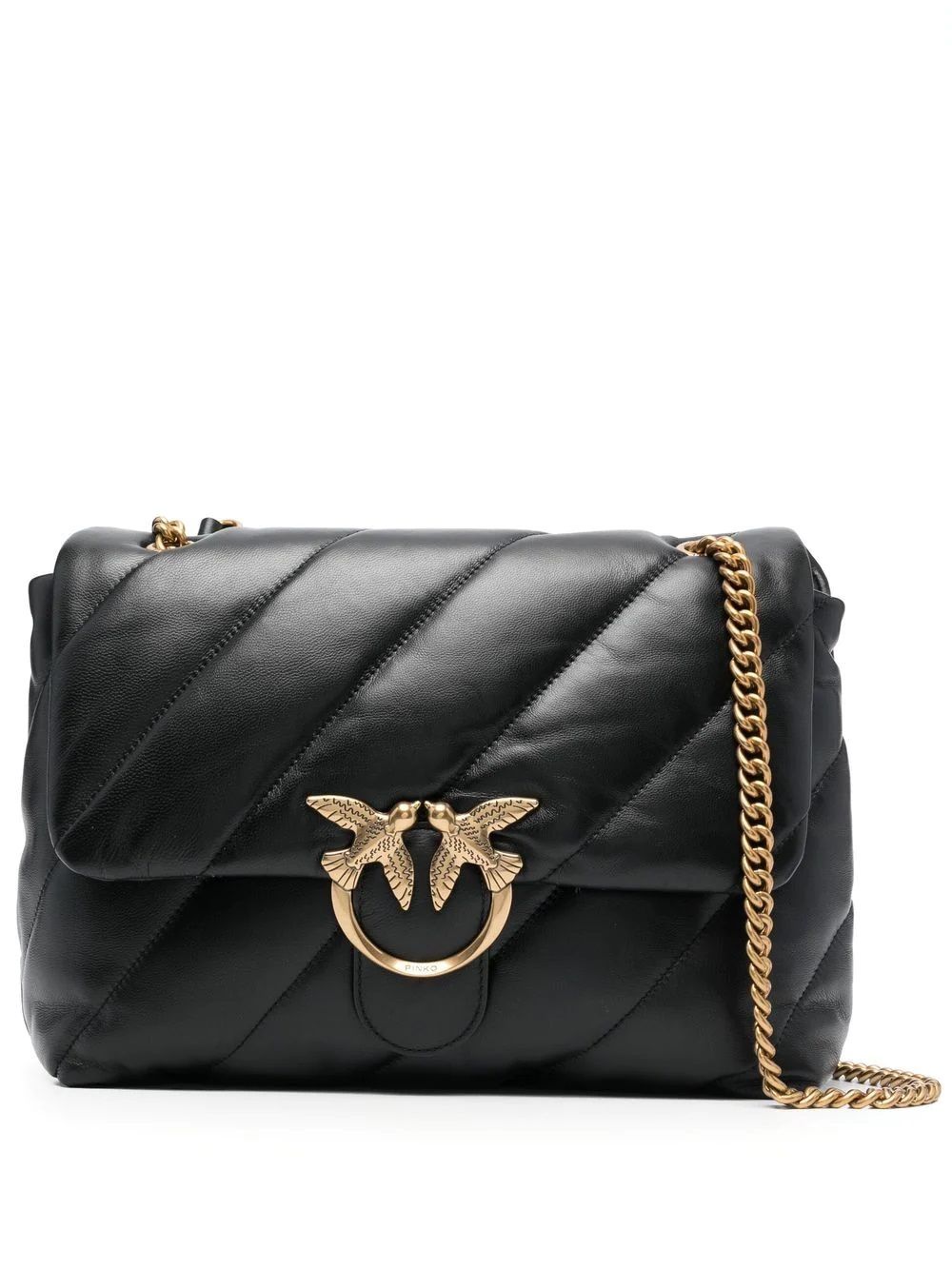 PINKO LOVE BIG PUFF Shoulder Bag Stylish black calfskin shoulder bag from PINKO with front closure. Perfect for any look.