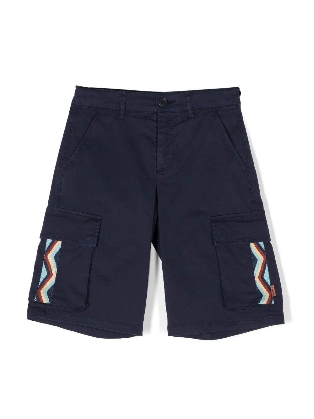 Missoni Kids Shorts Upgrade your little boy's wardrobe with our Missoni Zig Zag Print Shorts. Made with high-quality materials, these stylish shorts feature front pockets and button details. Perfect for any occasion. Available in blue. From the renowned brand Missoni Kids. Composition: 98%CO 2%EA. CARRY OVER season.