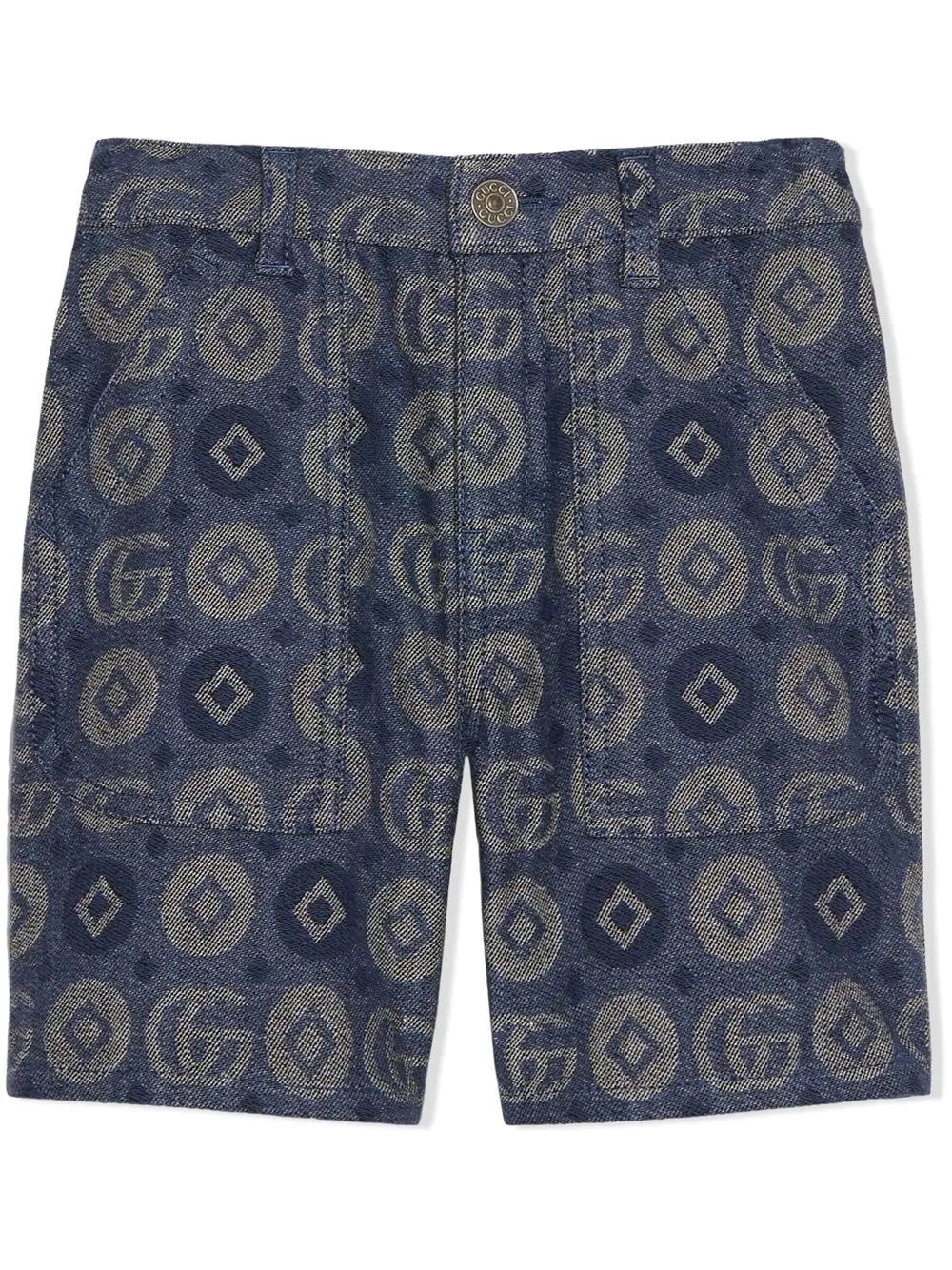 Gucci kids Pantaloncini  Eleganti Shorts Indaco per Ragazzi di Gucci Kids - Chiusura Frontale, Stampa Monogramma - 100% CO