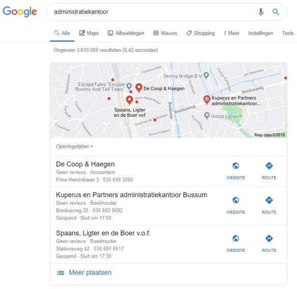 Google Mijn Bedrijf Google Mijn Bedrijf lokaal zoeken zoekresultaat 1