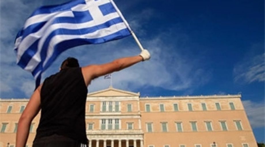 Griekenland grexit man vlag 335
