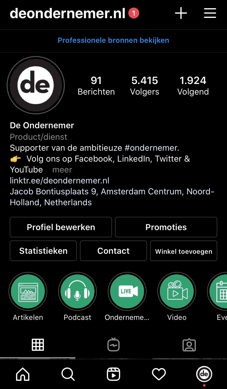 Instagram bedrijfsaccount deondernemer