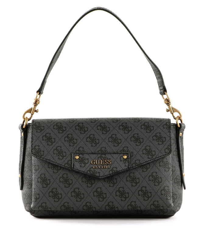 GUESS Eco Brenton Flap Shoulder Bag Coal Logo | Buy bags, purses