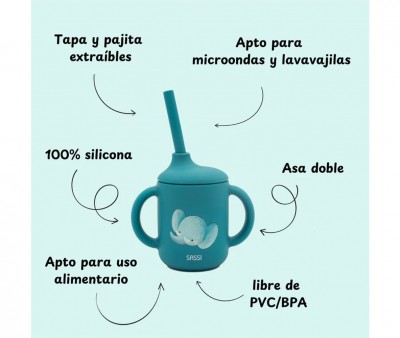Taza de Silicona con Pajita Elefante 120ml