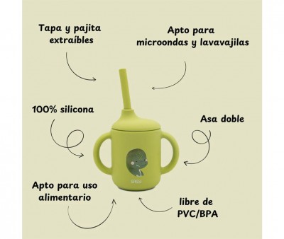 Taza de Silicona con Pajita Dinosaurio 120ml