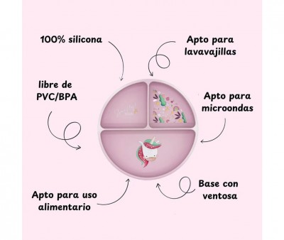 Plato de Silicona con Compartimentos Unicornio
