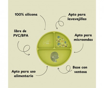 Plato de Silicona con Compartimentos Dinosaurio