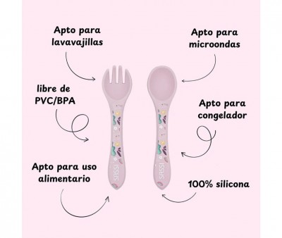 Cuchara y Tenedor de Silicona Unicornio