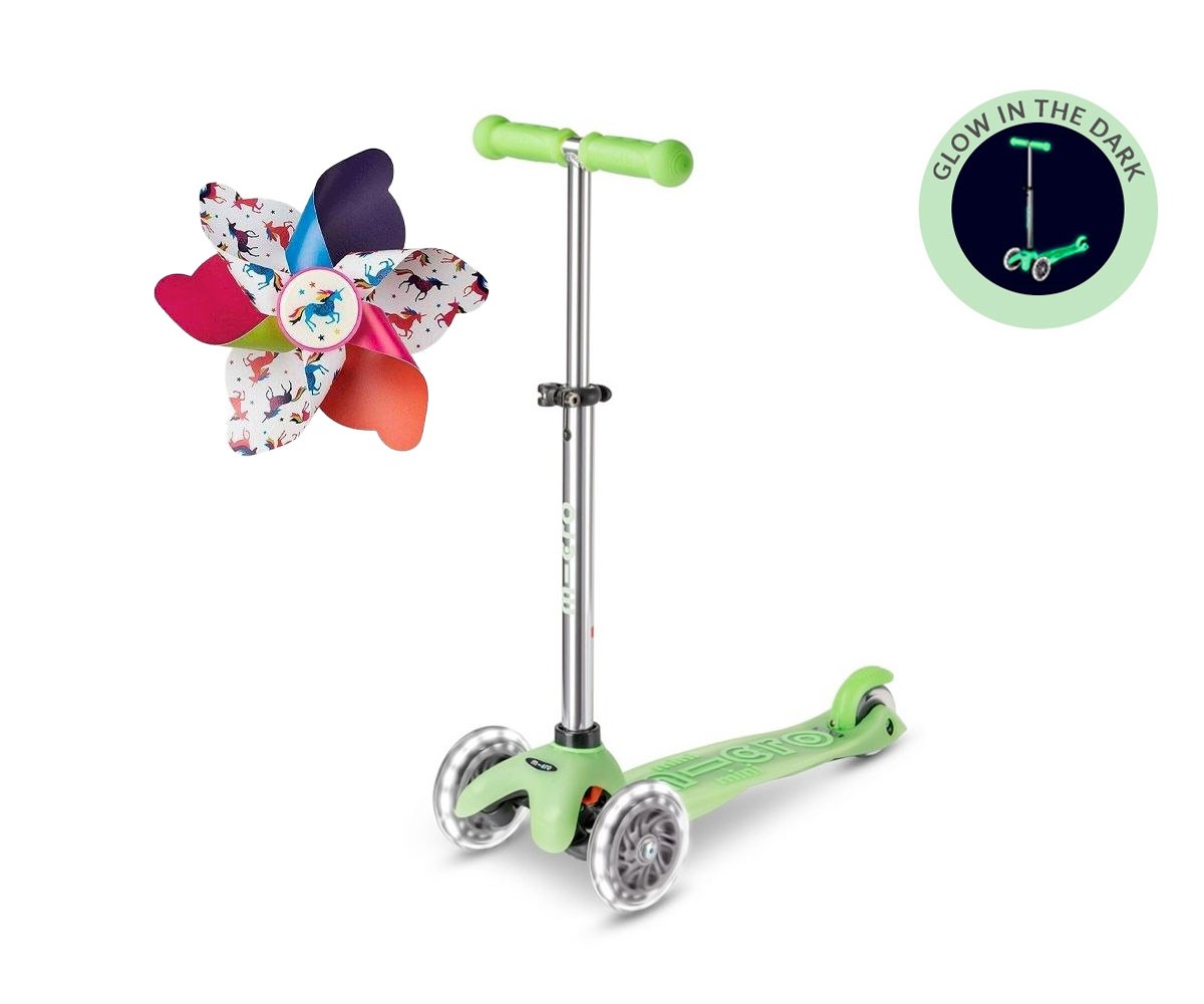 Patinete Mini Micro Deluxe Glow Lime com LED +  Unicornio