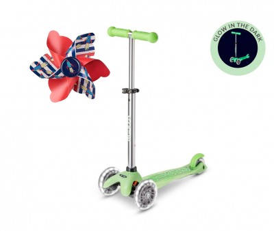 Patinete Mini Micro Deluxe Glow Lime con Luces LED + Molinillo Cohete