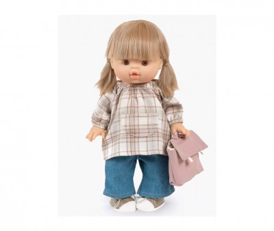Conjunto Vuelta al Cole Blusa a Cuadros y Vaquero Azul para Muecos Gordis