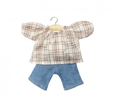 Conjunto Vuelta al Cole Blusa a Cuadros y Vaquero Azul para Muecos Gordis