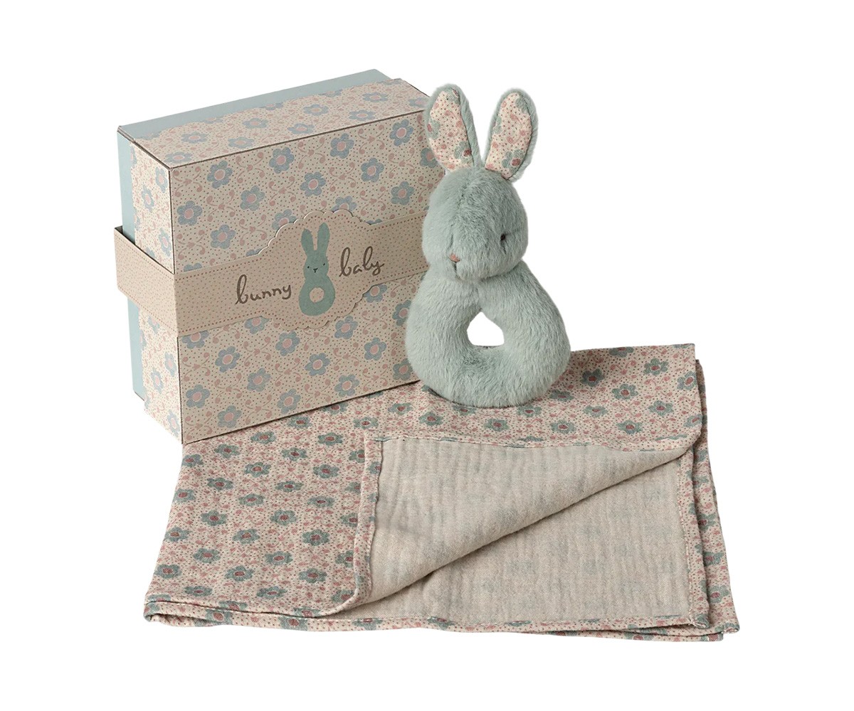 Set Regalo Neonato Sonaglio Rabbit Mint