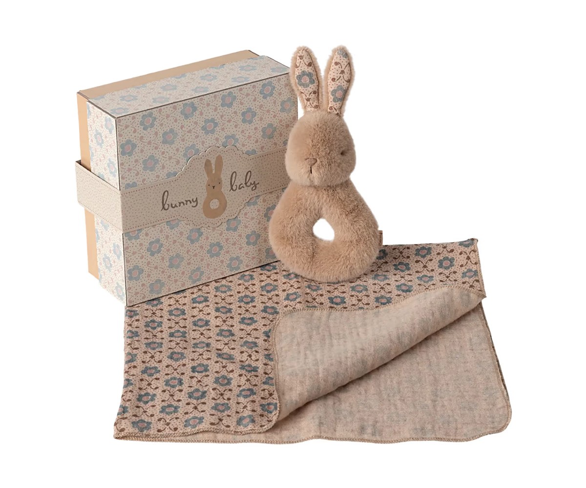 Set Regalo Neonato Sonaglio Rabbit Cream Peach