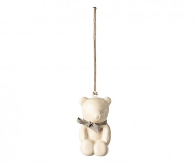 Adorno de Metal Osito de Peluche Off White/Blue