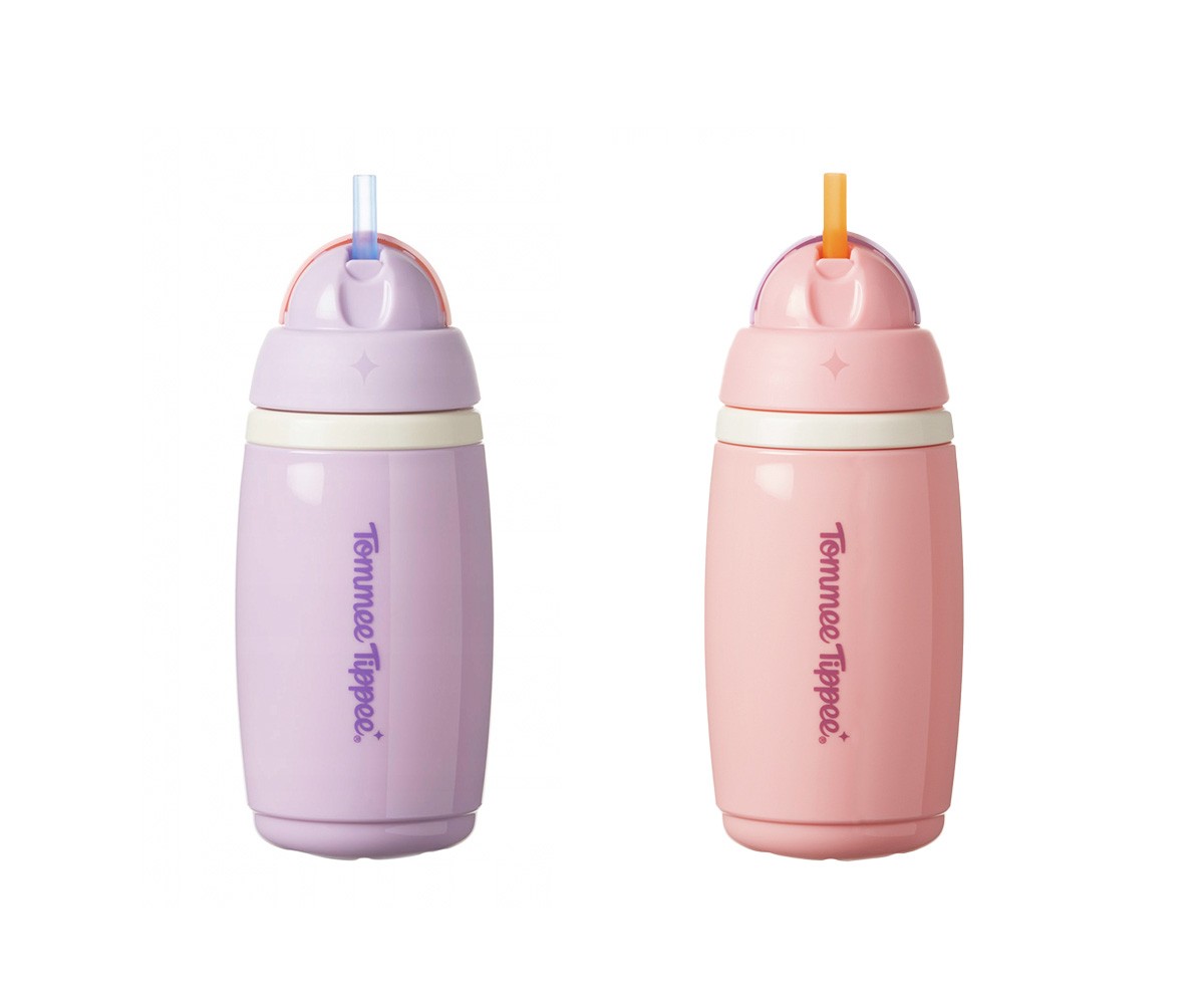 2 Borracce Isotermiche con Cannuccia Lilla+Rosa 266ml