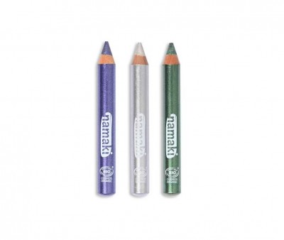 3 Matite Trucco Glitterate Viola-Argento-Verde