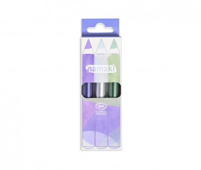 Set De 3 Lapices Brillo Violeta-Plata-Verde con Purpurina