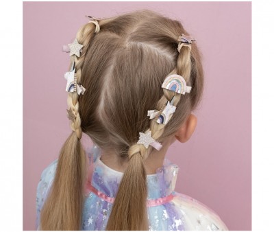 8 Mini Pinzas de Pelo Celeste Unicorn