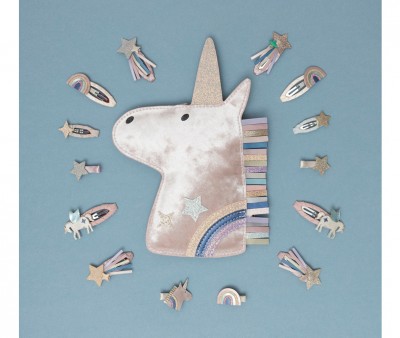 8 Mini Pinzas de Pelo Celeste Unicorn