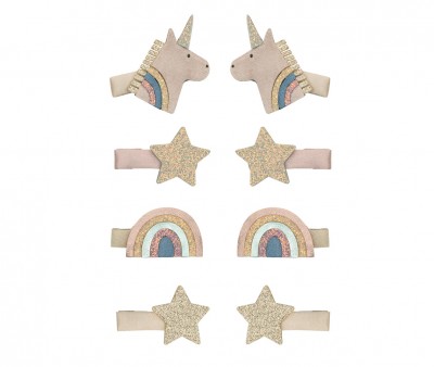 8 Mini Pinzas de Pelo Celeste Unicorn