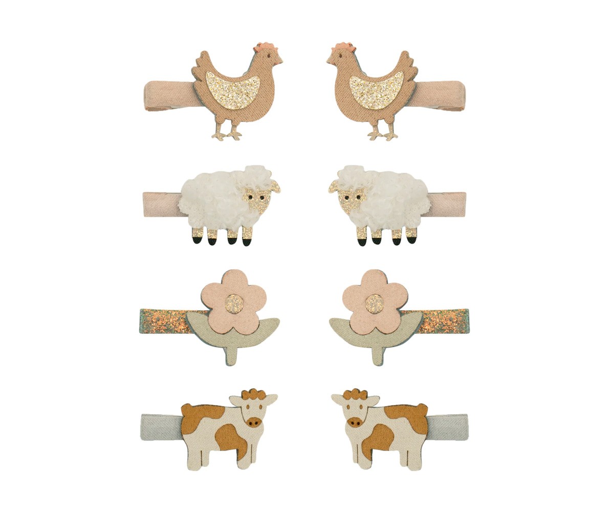 8 Mini Pinzas de Pelo Farm Animal