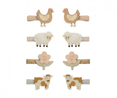 8 Mini Pinzas de Pelo Farm Animal