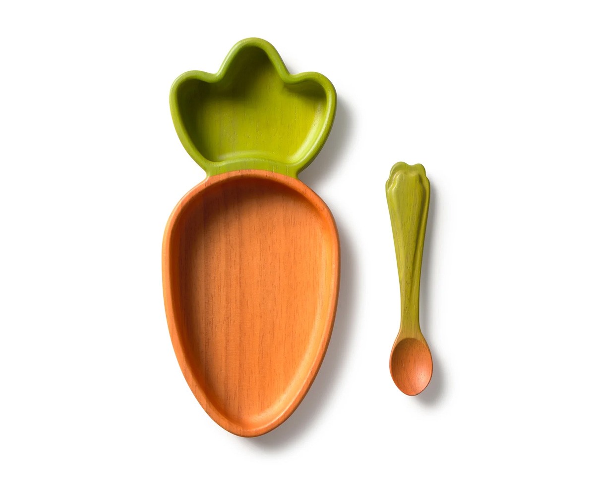 Vajilla Infantil Plato y Cuchara de Madera Cathy The Carrot