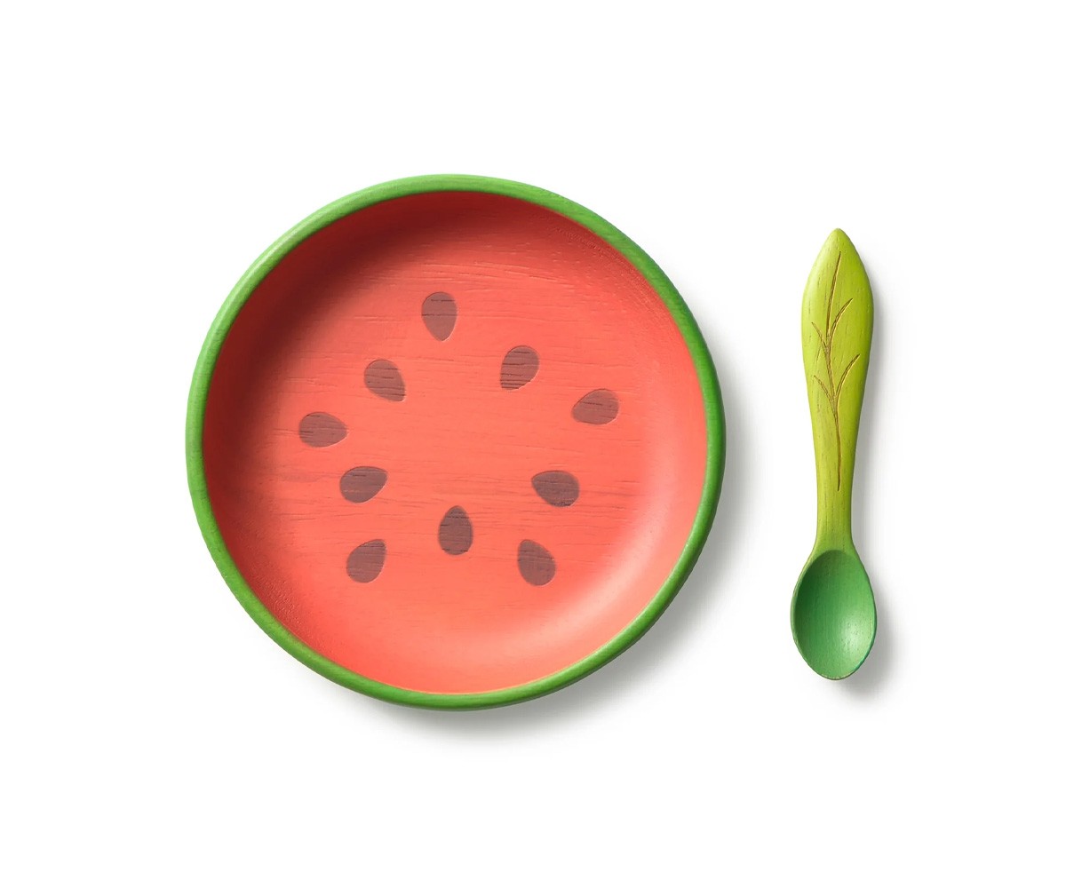 Vajilla Infantil Plato y Cuchara de Madera Wally The Watermelon