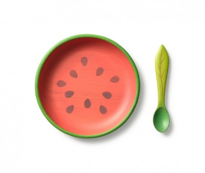Vajilla Infantil Plato y Cuchara de Madera Wally The Watermelon