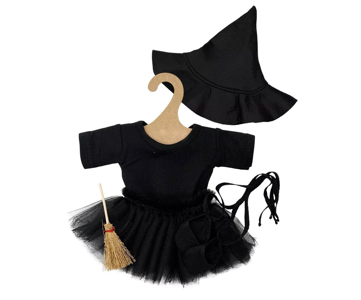 Costume Strega di Halloween Les P'tits Dguiz con Cappello e Scopa Bambole Minikane