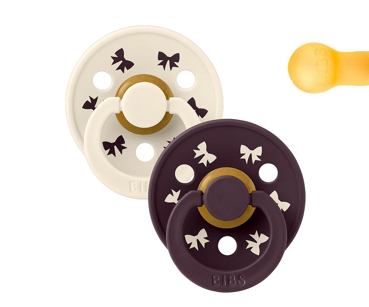 2 Chupetes BIBS Colour Round Holiday Bow Ivory/Plum