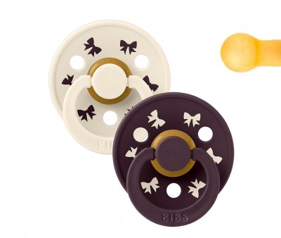 2 Chupetes BIBS Colour Round Holiday Bow Ivory/Plum