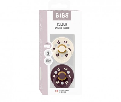 2 Chupetes BIBS Colour Round Holiday Bow Ivory/Plum