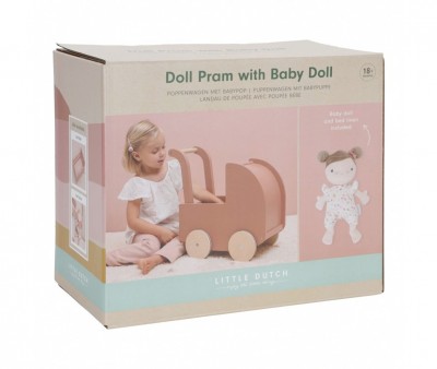 Wooden Pram with Soft Doll