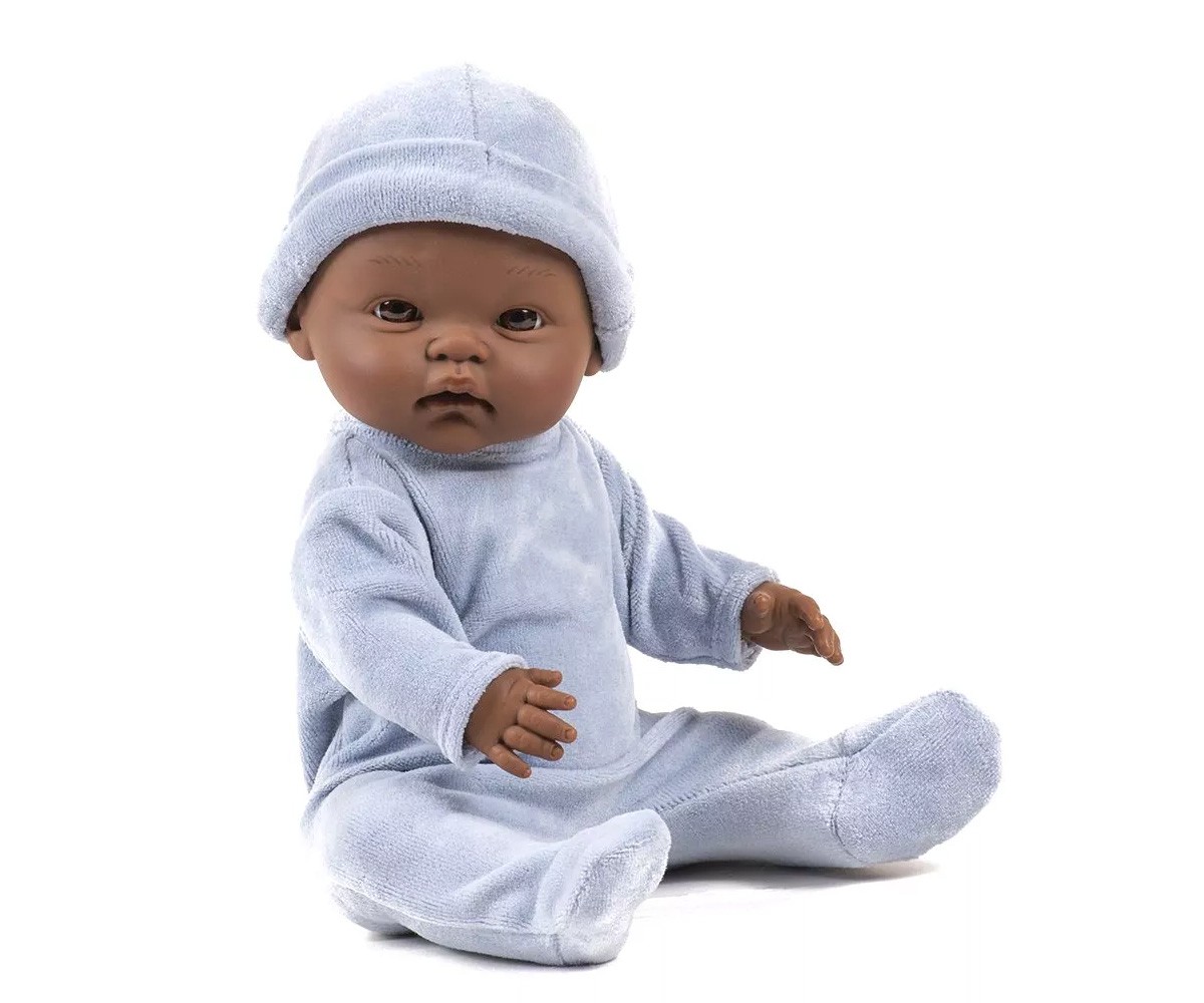 Mueco Cuties Basile con Pijama de Terciopelo Azul Nikky con Gorro