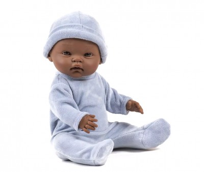 Mueco Cuties Basile con Pijama de Terciopelo Azul Nikky con Gorro