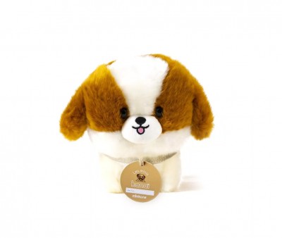 Cane in Peluche Les Minis Kana Suki con Collare e Cestino in Ecopelle
