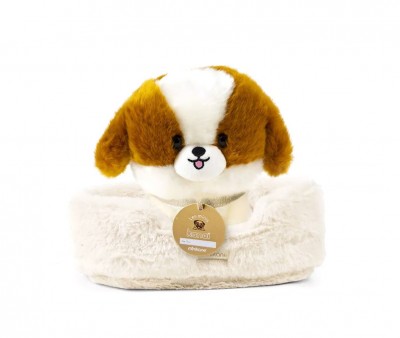 Cane in Peluche Les Minis Kana Suki con Collare e Cestino in Ecopelle 