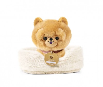 Cane in Peluche Les Minis Kana Loki con Collare e Cestino in Ecopelle