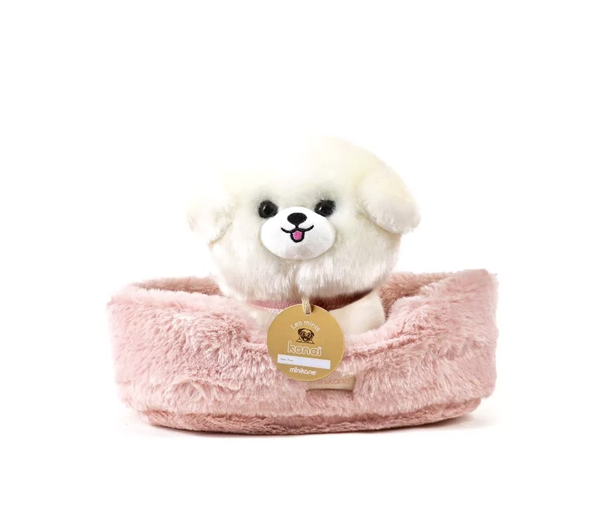 Cane in Peluche Les Minis Kana Tama con Collare e Cestino in Ecopelle