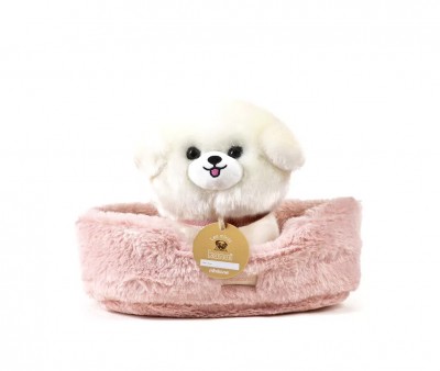 Cane in Peluche Les Minis Kana Tama con Collare e Cestino in Ecopelle