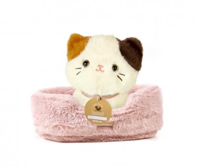 Gatto in Peluche Les Minis Kana Kimi con Collare e Cestino in Ecopelle