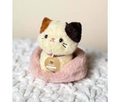Gatto in Peluche Les Minis Kana Kimi con Collare e Cestino in Ecopelle