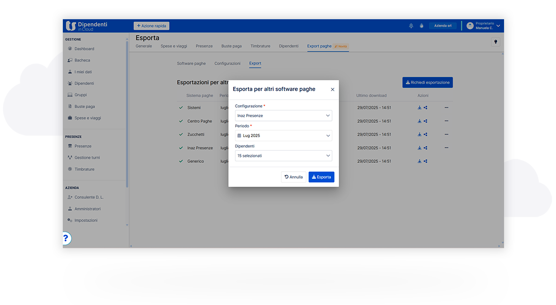 Esporta e invia i file al consulente