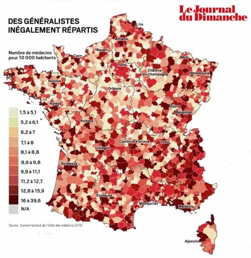 cartes des déserts médicaux en france 